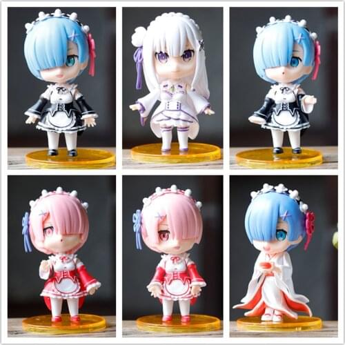 6 Pcs Set Anime Re: Life In A Different World From Zero Q Version Rem Ram Emilia Beauty Doll PVC Model Action Figure Toy Gift