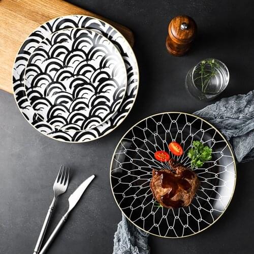 Geometric Ceramic Plate Main Course Plate Western Food Large Plate Steak Plate Family Party Cake Tray 8/10 Inch Dinner Plate 1PC