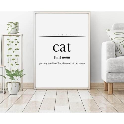 Cat Definition Minimalist Art Painiting Cat Lover Pictures Decoration , Black And White Pet Cat Canvas Art Prints Home Poster