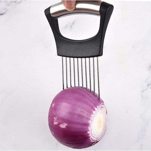 Stainless Steel Food Slice Assistant Vegetable Holder Fruit Onion Chop Cutter Tomato Cutter Knife Slicer Safe Fork Kitchen Tools