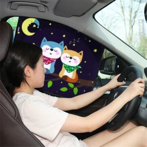 Magnetic Car Side Window Sunshade Cartoon Animal Pattern Adjustable Auto Window Sun Visor Cover Protecrion Universal Accessories