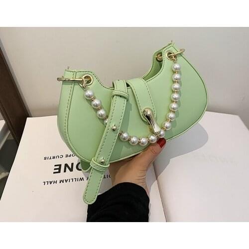 Girls Beading Small Crossbody Bags for Women Saddle Fashion Shoulder Bag Ladies PU Leather Banquet Designer Tote Bags Sac A Main