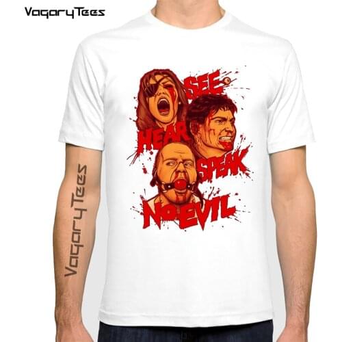 Vagarytees Men Evil Horror Mens White tshirt Fashion See hear speak no evil T-Shirts Summer Straight t shirt