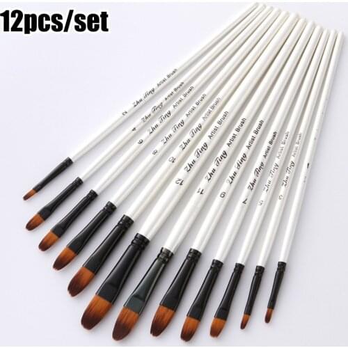 12PCS Professional Paint Brush Set Nylon Hair Artist Brush Acrylic Oil Painting Professional Watercolor Paint Brushes Art Suppli