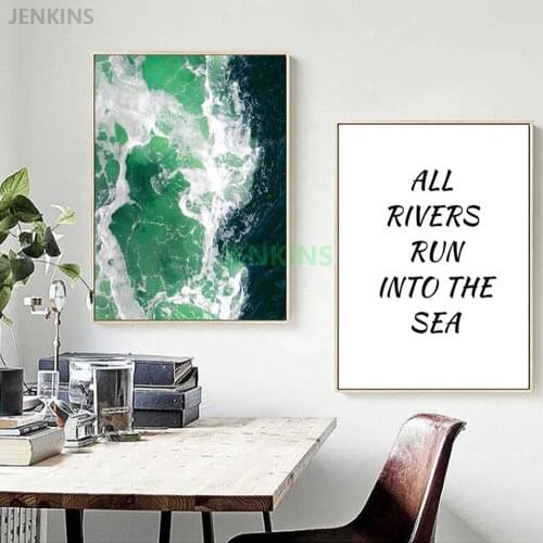 Nordic Waves Landscape Canvas Painting All Rivers Run Into The Sea Simple Proverbs Poster Living Room Study Art Decor Pictures N