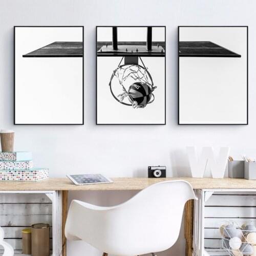 Basketball Hoop Posters and Prints Basketball Lovers Gift Black White Photo Picture Art Canvas Painting Teen Room Wall Art Decor