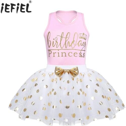 Infant Baby Girls Birthday Princess Outfit Polka Dots Mesh Tutu Skirt with Sleeveless Letter Vest Tops Set for Party Holiday