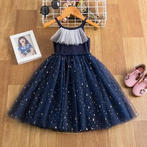 Sequined Dress for Girls Summer Sling Lace Ball Gown Toddler Girls Clothes 3-8 Years Chidlren Birthday Party Princess Dress