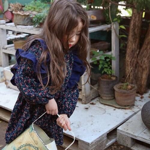 Girls Floral Dress Autumn Style Ruffle Thick Sweet Lace Dress ChildrenS Clothing 2-7 Years Old Baby Kids Princess Clothes