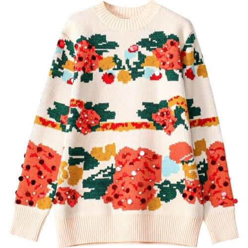 Autumn Free Shipping Sweater Long Sleeve O-Neck Sequins Kint Pullover Fashion Womens Clothes Jacquard Kawaii Korean Style Tops