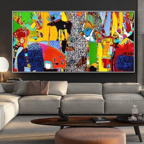 Colorful Abstract Animals Oil Painting on Canvas Wall Art Posters and Print Big Size Scandinavian Pictures for Living Room Decor