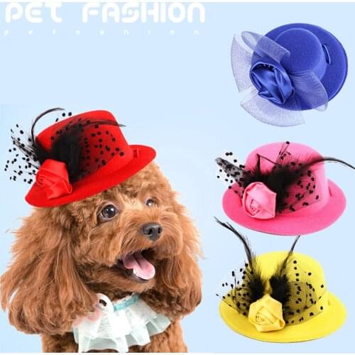 Pet Dog Hat Floral and Feather Dress Up Accessories Vintage Hat Photography Props for Dog Cat Pet Baby Pet Girls Birthday Gift