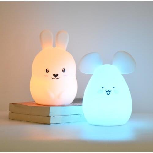 Cute LED Night Light Silicone Touch Sensor 7 Colors LED Night Lamp, Pat LED Baby Night Light, USB Rechargeable Breathing Magneti
