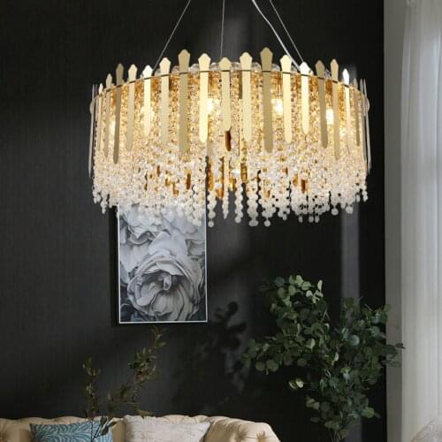 Modern Luxury Gold Steel Led Pendant Lights Adjustable Cable Hanging Pendant Lamp Lustre K9 Crystal Suspension Lamp Lighting