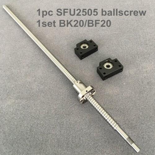 SFU / RM 2505 Ballscrew 300 350 400 450 500 550 600 650 700 mm with end machined + Ballnut + BK/BF20 End support for CNC parts