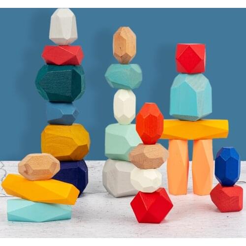 Baby Toy Wooden Jenga Building Block Colored Stone Creative Educational Toys Nordic Style Stacking Game Rainbow Stone Wooden Toy