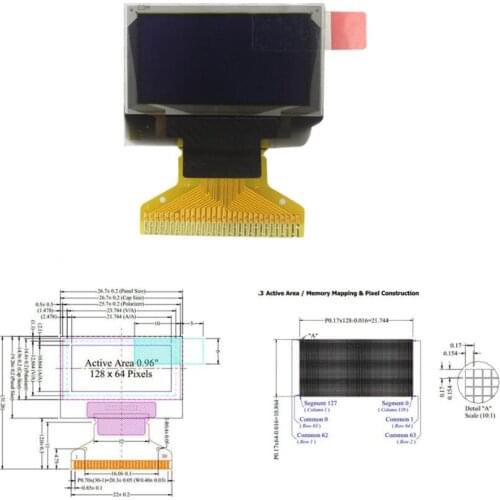 0.96 Inch 128X64 White OLED Display 128*64 LCD Screen Board 30pin SSD1306 Driver Passive Matrix for arduino DIY Kit