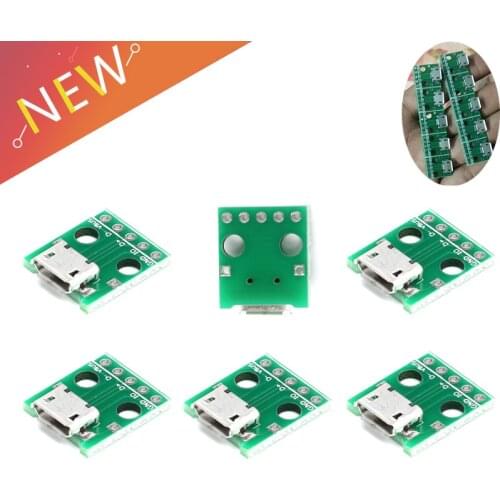 10PCS MICRO USB To DIP Adapter 5pin Female Connector B Type PCB Converter Breadboard Switch Board SMT Mother Seat