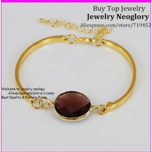 10PCS Luxury Round Brown Glass Quartz Bezel Beads Bracelet,Gold Bangle,Crystal Quartz Gems Stone Bracelet Birthday gift