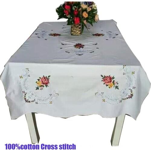 135*190CM Handmade lace cotton Cross stitch Tablecloth dining tea Table Cover cloth kitchen Christmas Wedding party home decor