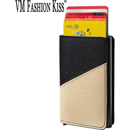 2021Two-color RFID Wallet Microfiber Aluminium Wallet Automatic Credit Id Slim Mini Wallet Small Money Bag Male Purses Thin