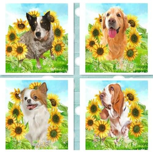 5D Diamond Painting Animal Full Drill Square Diamond Embroidery Dog Sunflower Home Decoration Diamond Art Paints FH609