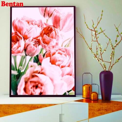5d DIY Diamond Painting diamond mosaic Embroidery Nordic flowers needlework Rhinestone cross stitch kit pink tulips decoration