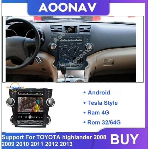 Car For-TOYOTA highlander 2008-2013 12.1 inch car radio video player tesla style vertical screen support pure around view camera