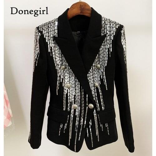 Spring Autumn Women Pattern Sequined Blazer Feminino Shining Pockets Long Sleeve Outerwear Vintage Double breasted Tops Femal
