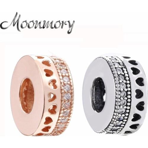 Moonmory 2020 Autumn 3 Color 925 Sterling Silver Zirconia CZ Pave Hearts of Charm Bead Fit Original Women Fashion Jewelry Making