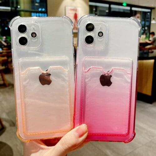 Gradient Color Card Bag Phone Case For iPhone 11 12 Pro Max Mini X XR XS Max 7 8 Plus SE 2020 Shockproof Bumper Soft TPU Cover