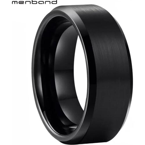 Black Tungsten Ring Women Wedding Band With Beveled Brushed Finish 6MM Comfort Fit