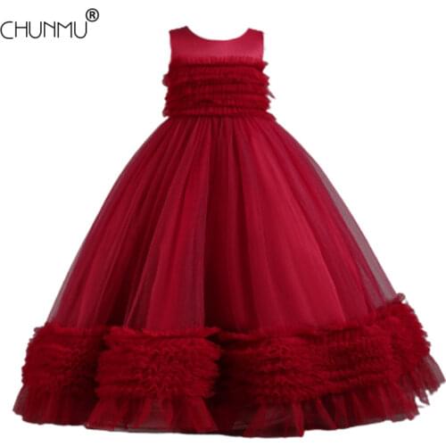 Kids Girls Elegant Wedding Flower Girl Dress Princess Party Formal Graduation Banquet Birthday Sleeveless Lace Tulle 4-14 Years