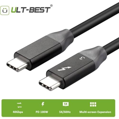 ULT-Best USB3.1Thunderbolt 3 USB-C Type C Cable 40Gbps 100W 5A/20V Support 5K/60Hz Fast Charger PD3.0 Cables Data Cabo 0.6m 0.9m