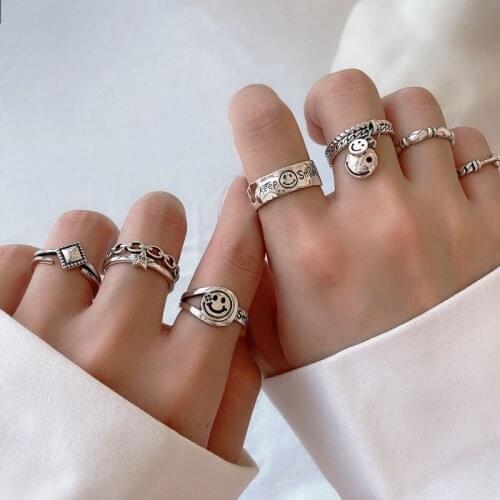Smiley rings for women mood ring set vintage jewelry ringen adjustable anillo girls silver bague matching bagues femme aneis