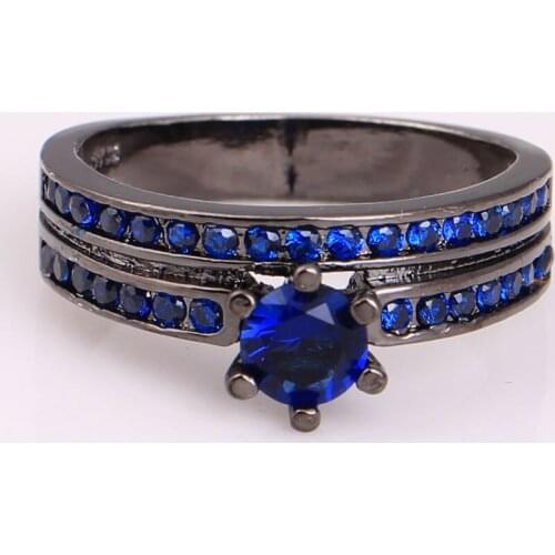 Black royal blue zirconia zircon paved on women wedding ring rhodium gold-color jewelry women finger ring