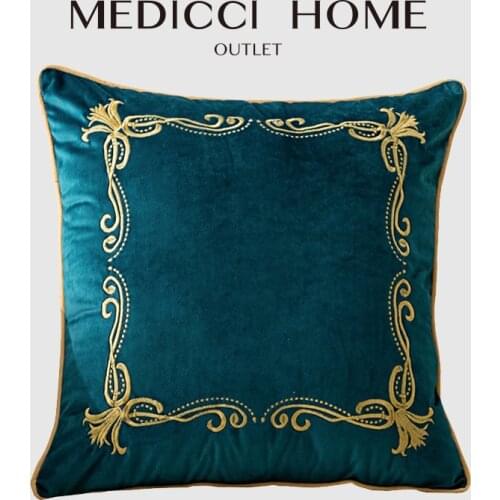 Medicci Home Velvet Cushion Cover Luxury European Style Floral Border Gold Stitching Embroidery Pillowcase 45x45cm Free Shipping