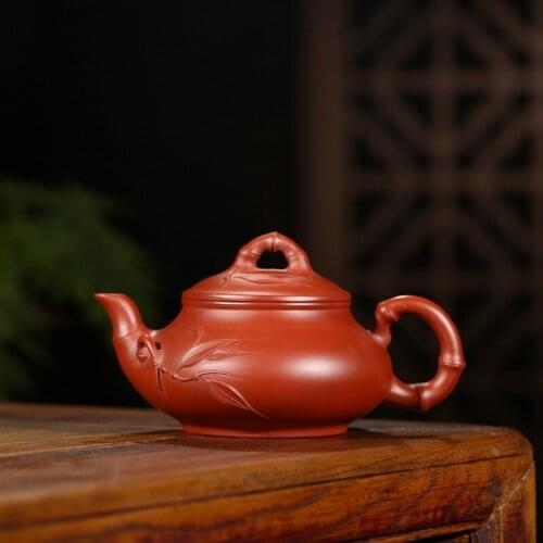 Sea recommended yixing manufacturer wholesale gift custom undressed ore dahongpao bamboo sakura bamboo pot full hand