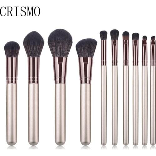 CRISMO 10Pcs Makeup Brushes Set Cosmetic Kit Foundation Powder Blush Eye Shadow Lip Blend Wooden handle Make Up Brush Maquiagem