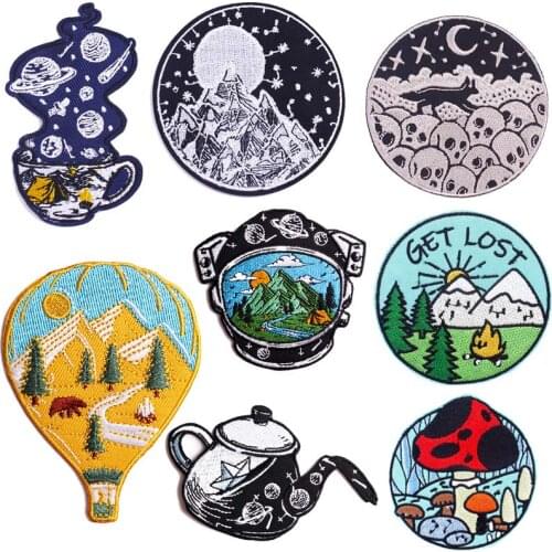 Mountain Patches On Clothes Diy Outdoor Embroidery Travel Stripes Patch Iron On Patches For Clothing Sticker Stripes For Jacket