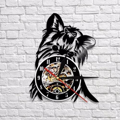 Yorkie Portrait Artist Dog Pet Shop Wall Art Wall Clock Puppy Ricky Yorkie Vinyl Record Clock Yorkshire Terrier Dog Breeds Gift