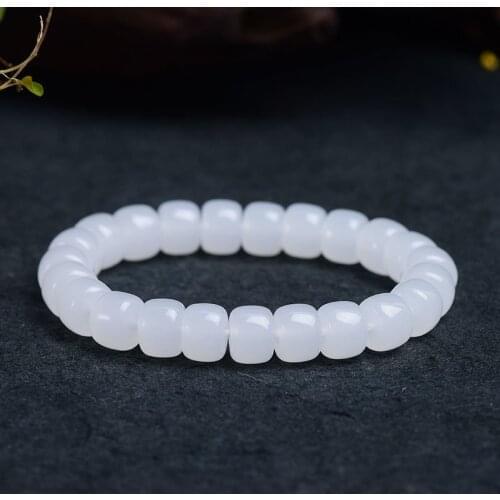 Customized Natural White Jade Beads Elastic Bracelet Adjustable Bangle Jewellery Fashion Accessories Hand-Carved Woman Amulet