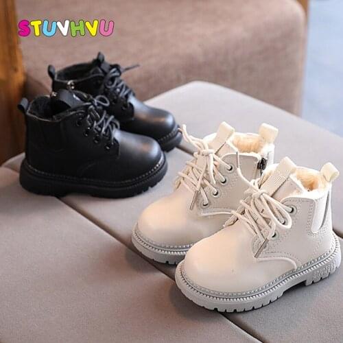 Autumn Winter Children Boots Pu Leather Girls Martin Boots Fashion Boys Short Boot Non-slip Zipper Plus Velvet Warm Kids Shoes