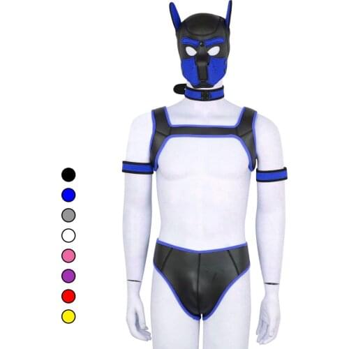 Puppy Play Dog Bondage Hood Mask Collar Armband Ass Exposed Underpants Cosplay Harness Sexy Gay SM Set Slave Pup Role Play