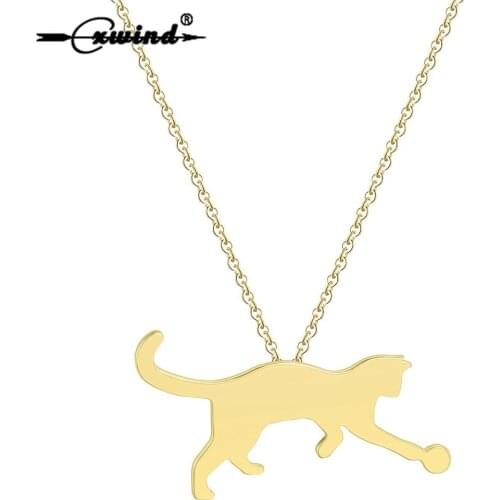 Cxwind Lovely Playing Cat Pendant Necklaces for Women Girl Tinny Pussy Kitten with Ball Design Necklace Statement Jewelry Gift
