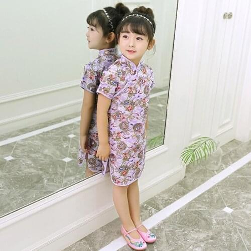 Girl Cheongsams Dress Chinese Traditional Costumes Butterfly&Bird Tang Suit Embroidery Tight Bodycon Baby Girls Kimono Dress