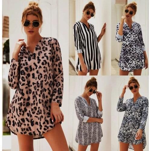 Sexy v-neck Short Mini Party Dress Women Fashion Leopard Print Slim Long Sleeve Club Vestidos Without Belt Sukienki
