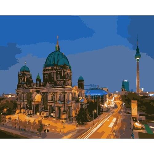 ROYALDREAM Street View Castle Abstract Painting Diy Digital Painting By Numbers Modern Wall Art Picture For Home Wall Artwork