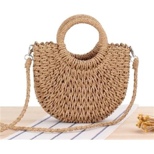 Handmade Half-Round Rattan Woven Straw Bag Summer Women Messenger Crossbody Bags Girls Small Beach Handbag 2021