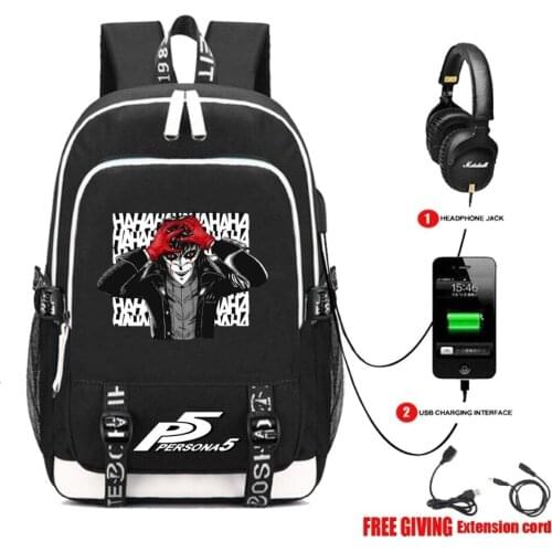 USB Charge Headphone jack Shoulder School Bags Teenagers Unisex backpack for Game P5 Persona 5 Yusuke Kitagawa Laptop Backpack